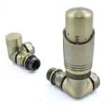 Brass radiator valve with adjustable temperature control and easy installation.