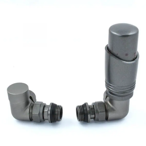 Flexible radiator pipes with valves for heating systems in metallic finish.