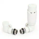 High-quality white plastic radiator valve and pipe fittings for heating systems.