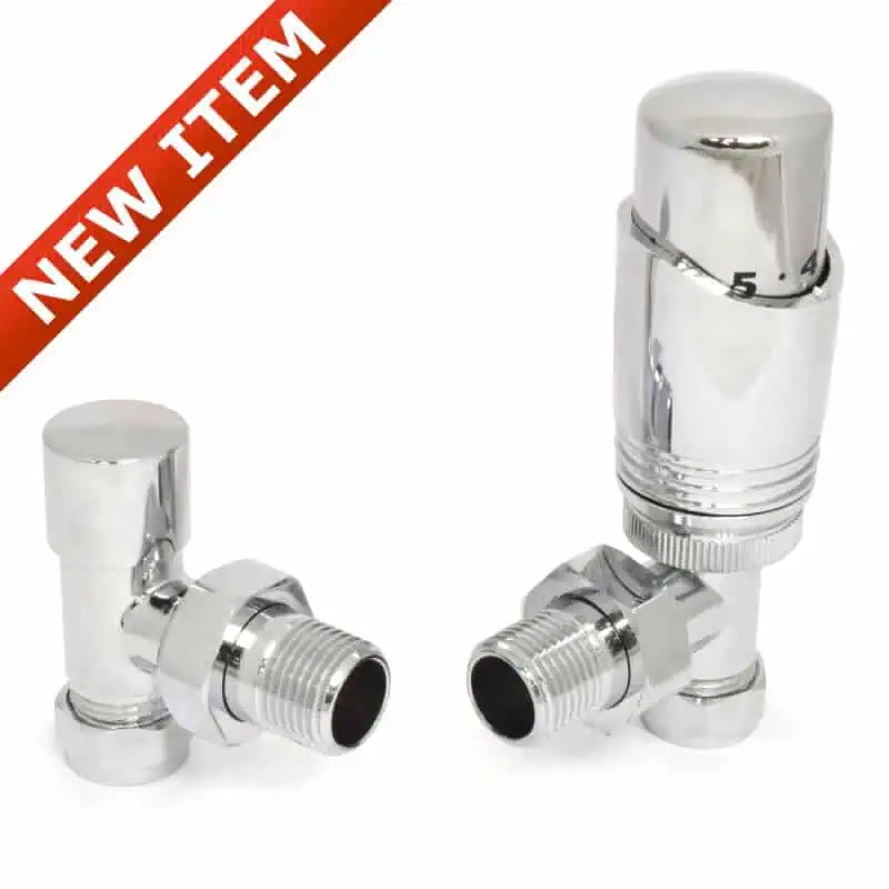 Delta-Angled-TRV-Chrome-Thermostatic-Radiator-Valve-1.jpg Chrome radiator valve set for heating control, adjustable and easy to install.