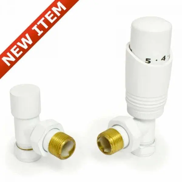 White thermostatic radiator valve set for optimal heating control.