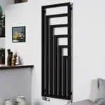 Modern black vertical radiator for contemporary home heating solutions.