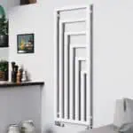 White modern vertical radiator for contemporary home decor.