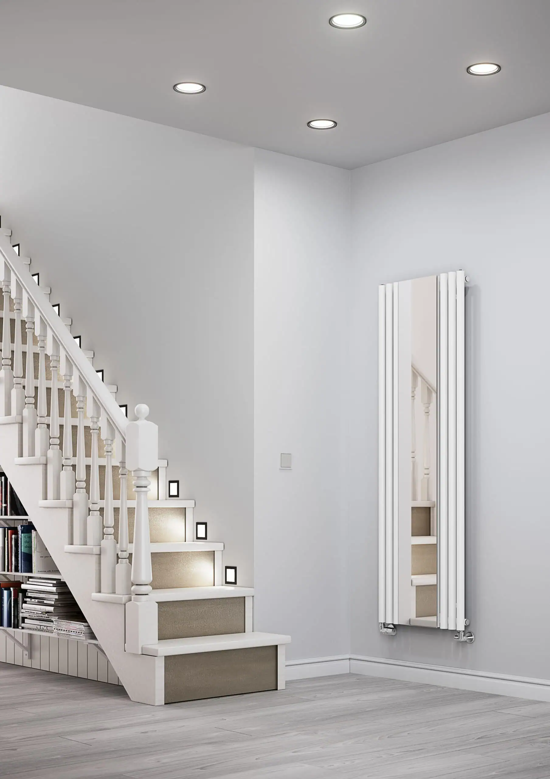 EAN-5901804744075-Mirror-Radiator-ROLO_Mirror_1800_590_ral9016_-lifestyle-scaled-2.jpg Modern white vertical radiator for stylish home heating - Poshrads UK.
