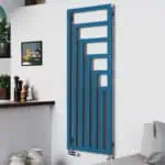 Designer blue modern radiator for contemporary home heating solutions, stylish and energy-efficient.
