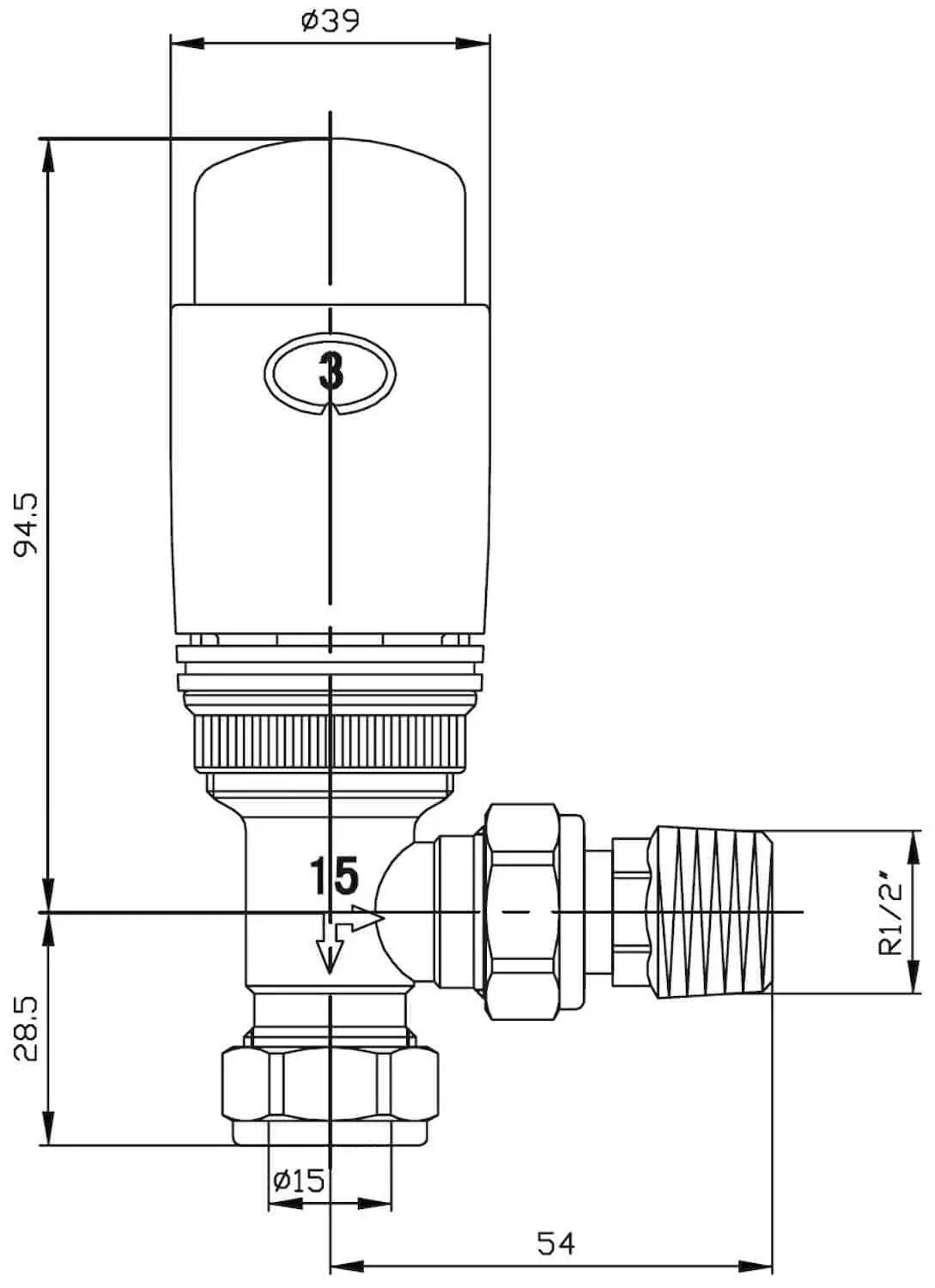 ELEG-AG-LINE_1500-2-1.jpg 1. Technical drawing of a radiator valve with detailed measurements for plumbing installation.