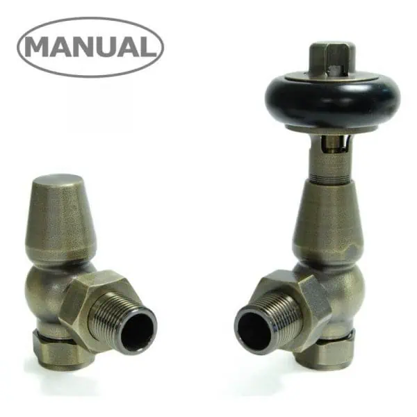 Manual radiator valve with adjustable knob for heating control.