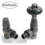 Threaded radiator valve pair with manual control for heating systems.