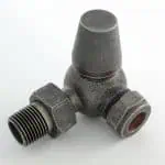 3-way valve component for plumbing and heating systems, durable metal construction.