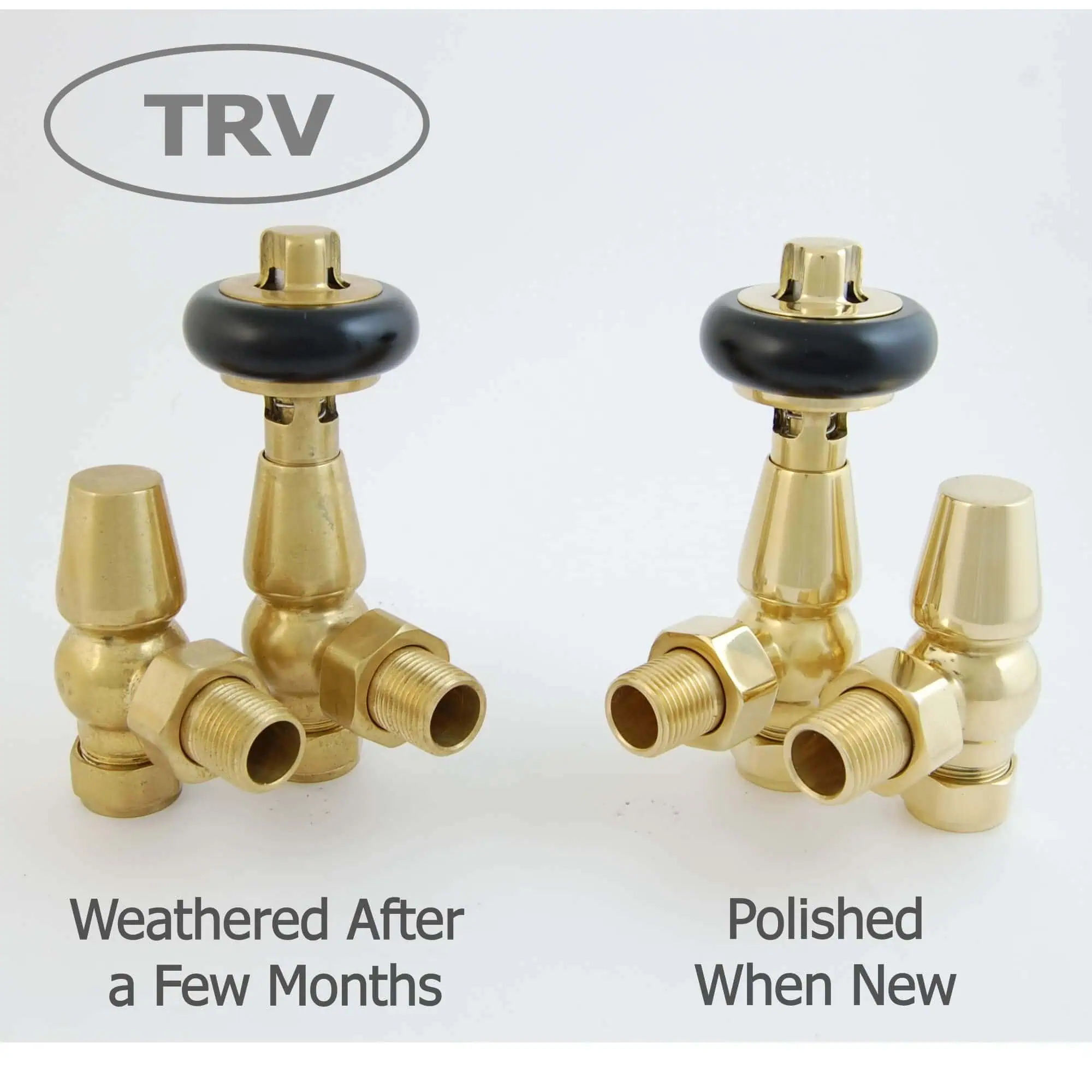 FAR-AG-UB-ALT00-1.jpg Brass valve parts for plumbing, weathered vs polished, suitable for DIY bathroom renovation.