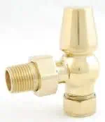 Brass radiator valve for heating systems, connects to pipes, durable and reliable.