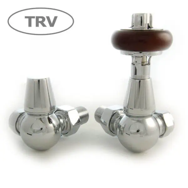 BRASS TRV valve with wooden handle, high-quality plumbing component for hot water systems.