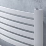 Modern white electric towel radiator heater for bathrooms.