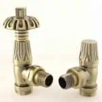 Brass radiator valve fittings for home heating systems.