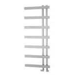 Aluminum towel radiator, modern heat towel rail, sleek bathroom wall heater, silver heated towel warmer.