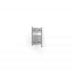 Polished stainless steel electric towel radiator with electric and central heating options.
