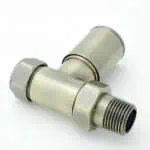 Industrial pneumatic T-fitting connector, metallic fitting for compressed air systems.