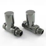 Chrome brass angled valve fittings for plumbing and heating systems.