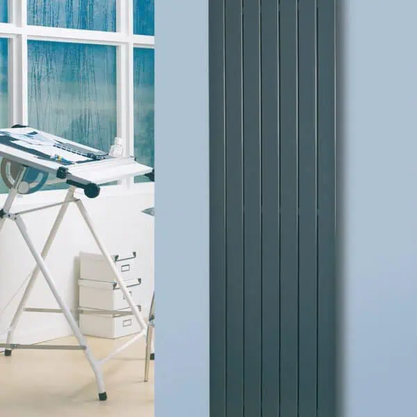 Modern black vertical radiator for home heating - Poshrads.