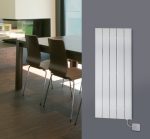 Modern electric radiator heating system in a contemporary dining room setting, energy-efficient home heating solution.