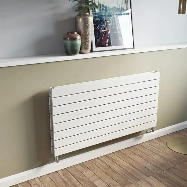 Modern white electric radiator for home heating, stylish and energy-efficient.