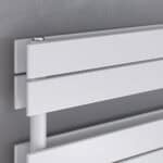 Modern white radiator with sleek horizontal panels, ideal for contemporary heating solutions.