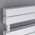Modern white radiator with sleek horizontal panels, ideal for contemporary heating solutions.