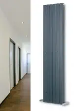Modern vertical radiator heating unit for home or office decor.
