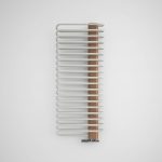 Metal towel radiator with modern design, wall-mounted heated towel rail.