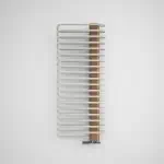 Metal towel radiator with modern design, wall-mounted heated towel rail.