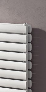 White horizontal blinds for window styling and light control.