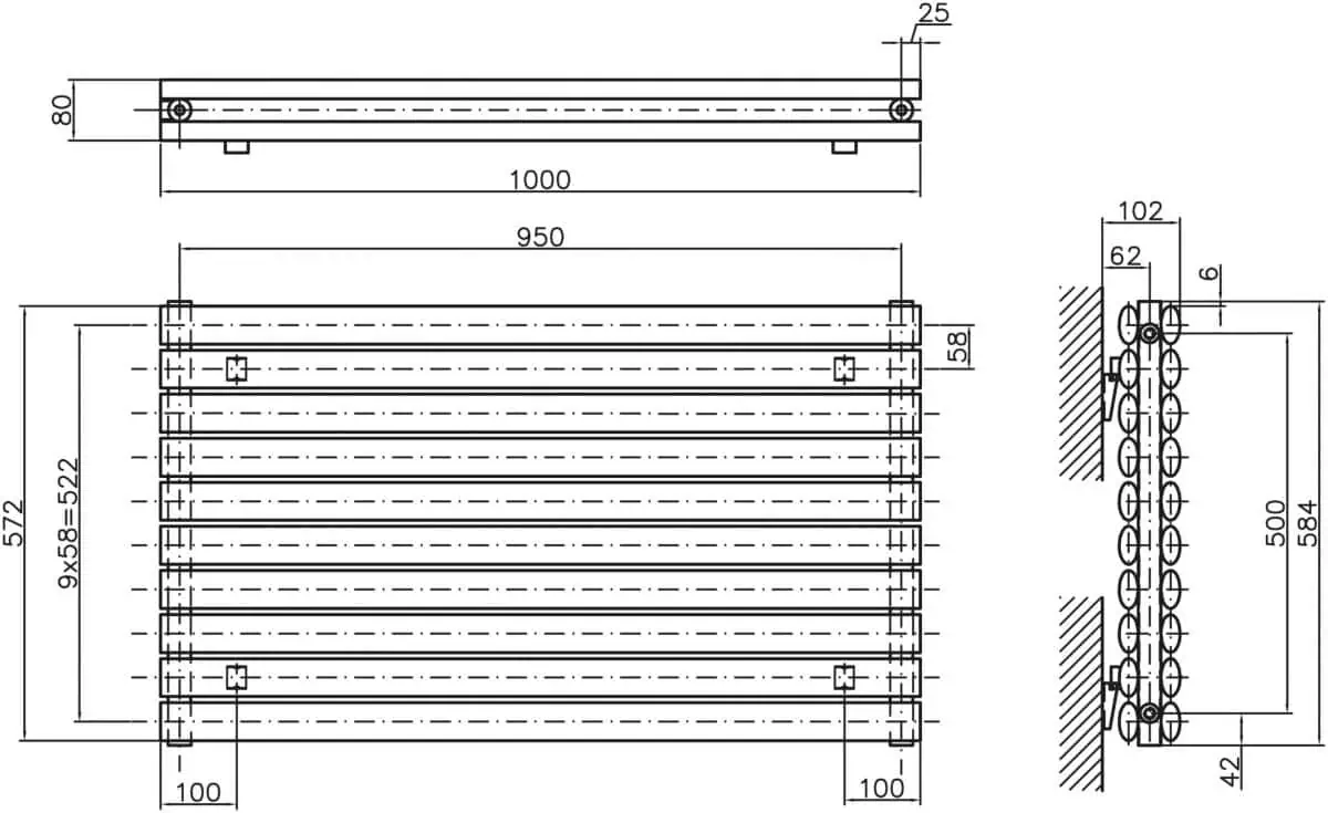 Modern Radiator Drawing Nova Single Horizontal Designer Radiator (WHITE) | Poshrads