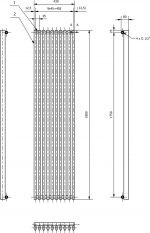 1. Technical radiator diagram with precise measurements for HVAC systems.