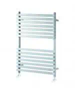 Contemporary white towel radiator for bathroom heating and drying.