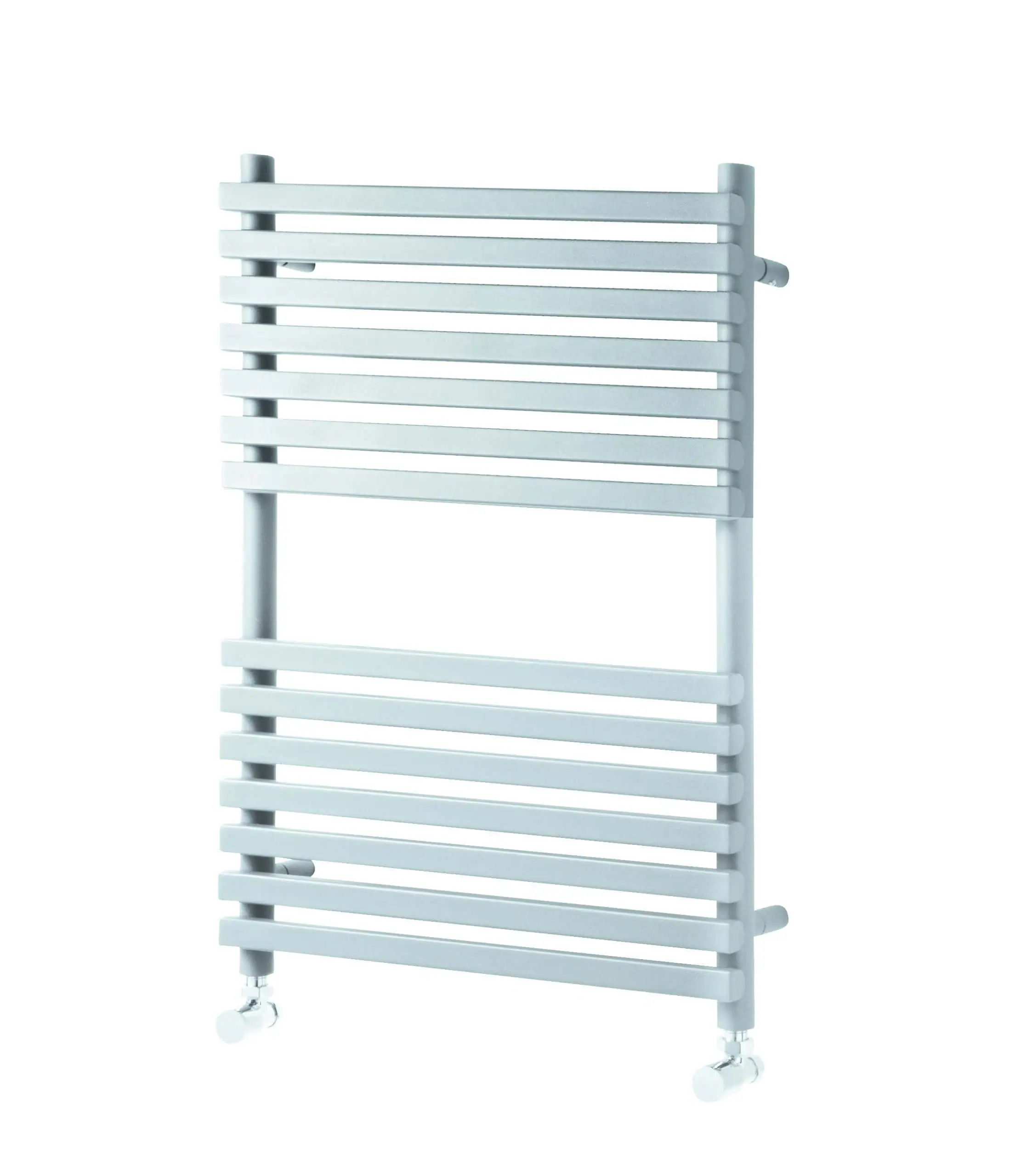 Oxfordshire-Chrome-750H-scaled-2.jpg Contemporary white towel radiator for bathroom heating and drying.