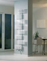Modern white radiator heater in minimalist home interior.
