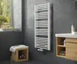 Modern bathroom heated towel rail radiator for home comfort and style.