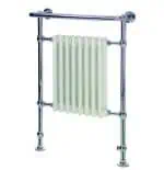 Vintage radiator with chrome piping and stand for central heating systems.