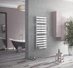 Steel heated towel rail for modern bathroom decor.