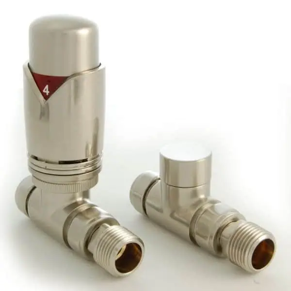 Shut-off valve with brass fittings, ideal for plumbing and heating systems.