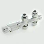 Thermostatic radiator valve for heating control, chrome metal finish, high-quality plumbing component.