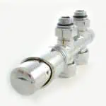 Shiny thermostatic radiator valve for home heating control.