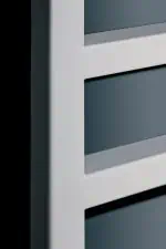 Sleek modern white cabinet with blue drawers, stylish home storage solutions from Poshrads.