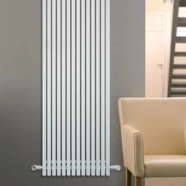 Modern white vertical radiator for heating and design.