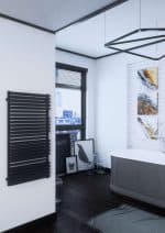Modern black towel radiator heater for stylish bathroom decor.