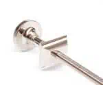 Polished stainless steel door latch and bolt for secure door hardware.