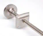 Stainless steel door handle with round base, modern design hardware.
