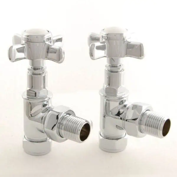 Chrome bathroom sink tap pair, vintage-style cross handle fixtures, durable and stylish.