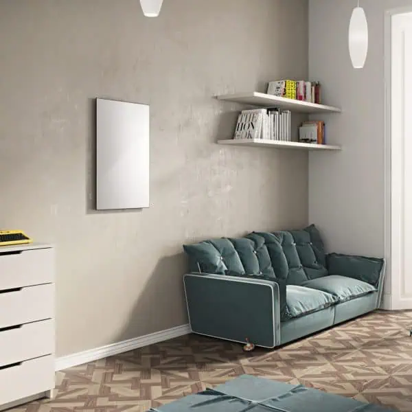 Modern living room interior with cozy sofa, bookshelves, and telescope - stylish home decor.