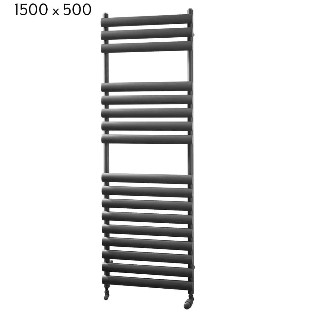 dorney_anthracite_towel_radiator_120871_1500x500 Black modern radiator towel rail for bathroom heating and drying towels.